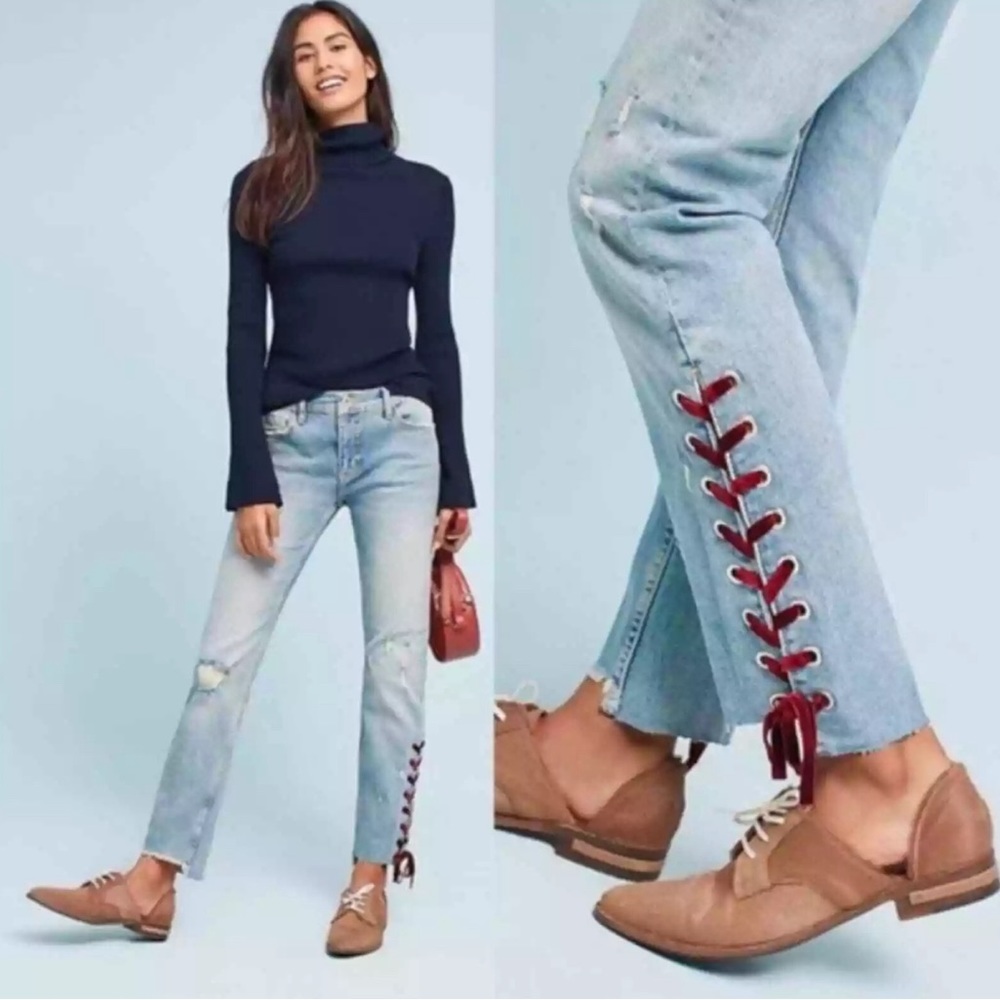 Anthropologie Pilcro Jeans Raw Hem Lace Up Denim